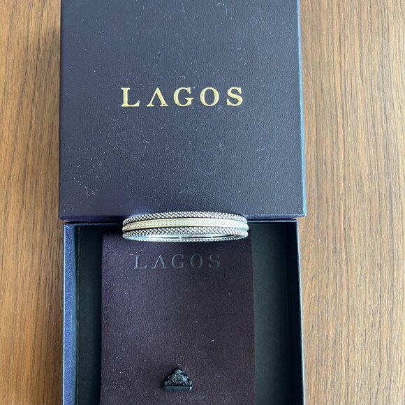 LAGOS DIAMOND 1.02 CTW 18K YELLOW GOLD & STERLING SILVER  HINGED BANGLE BRACELET - Picture 3 of 11